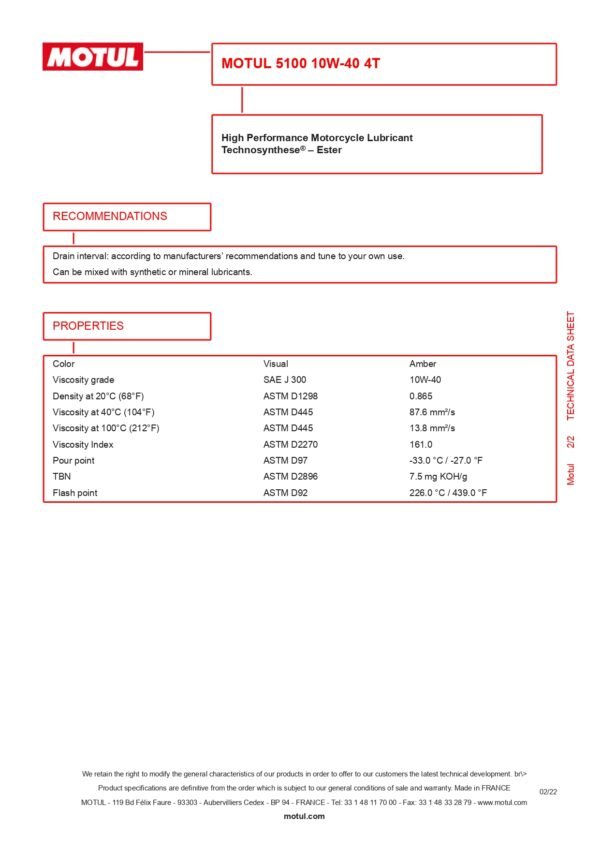 MOTUL 5100 10W-40 4T 1L - Image 3