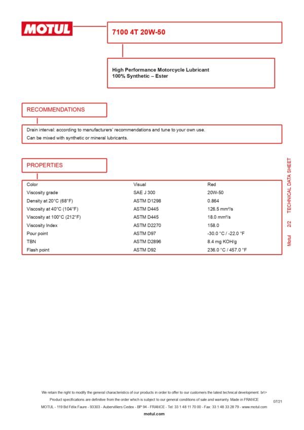 MOTUL 7100 20W-50 4T 1.5L - Image 3