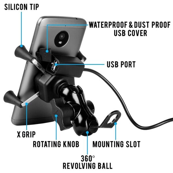 Bike Mobile Holder Charger & Phone Holder Bike Mobile Holder Version 2 for All Bikes Scooters (5V-2A Black) Genuine Accessories - Image 2