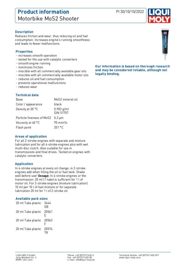 Motorbike MoS2 Shooter Liquimoly - Image 4